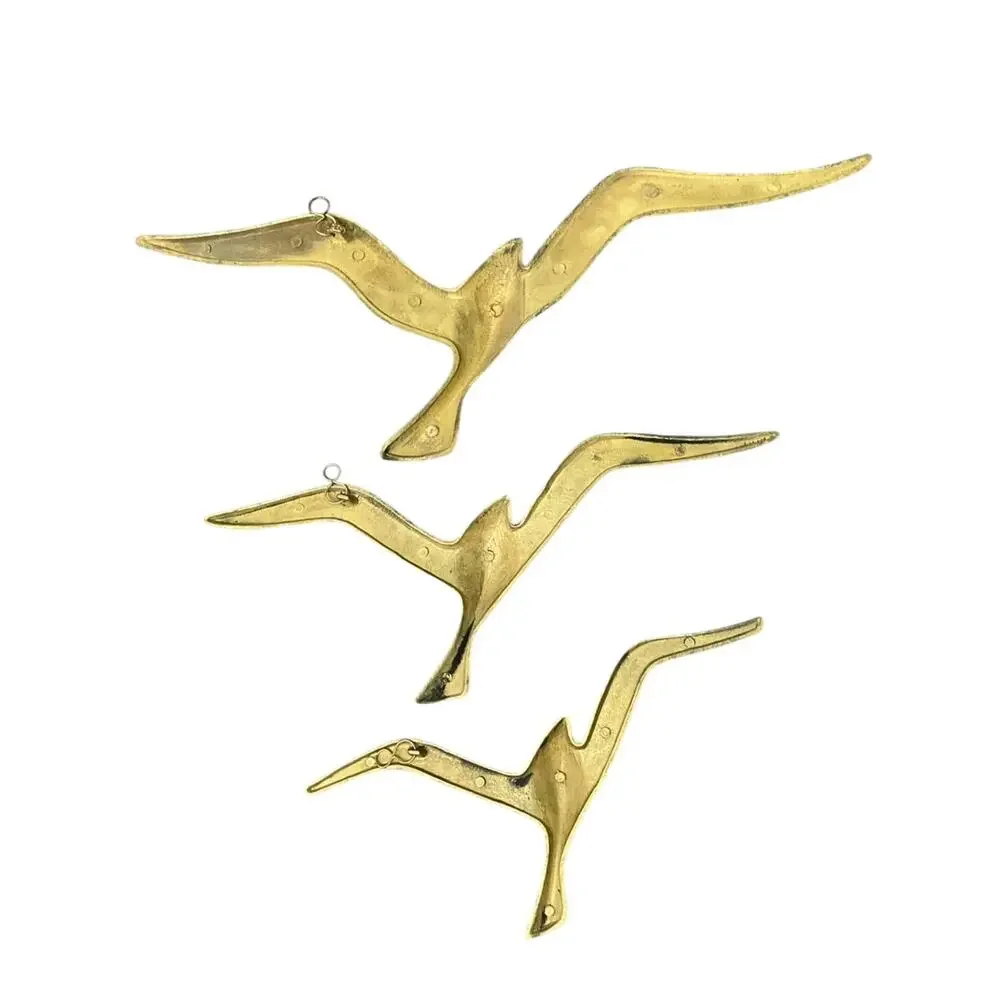Gold Brass Seagulls Wall Decor 3 Piece Set Vintage 1960’s Coastal Accent EUC